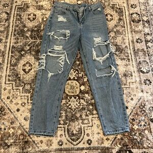 Aeropostale Blue Distressed Straight Leg Jeans